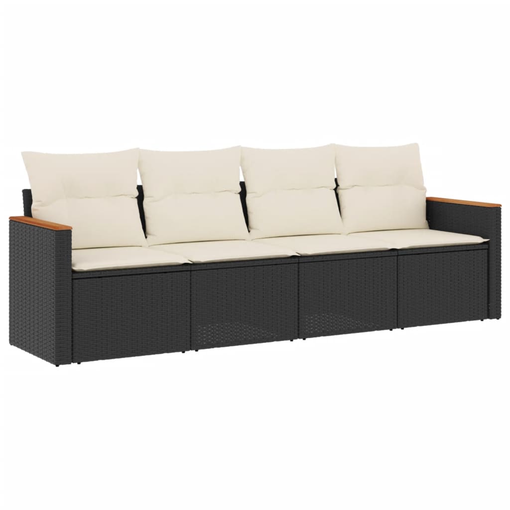 Set mobilier de grădină cu perne, 4 piese, negru, poliratan GartenMobel Dekor