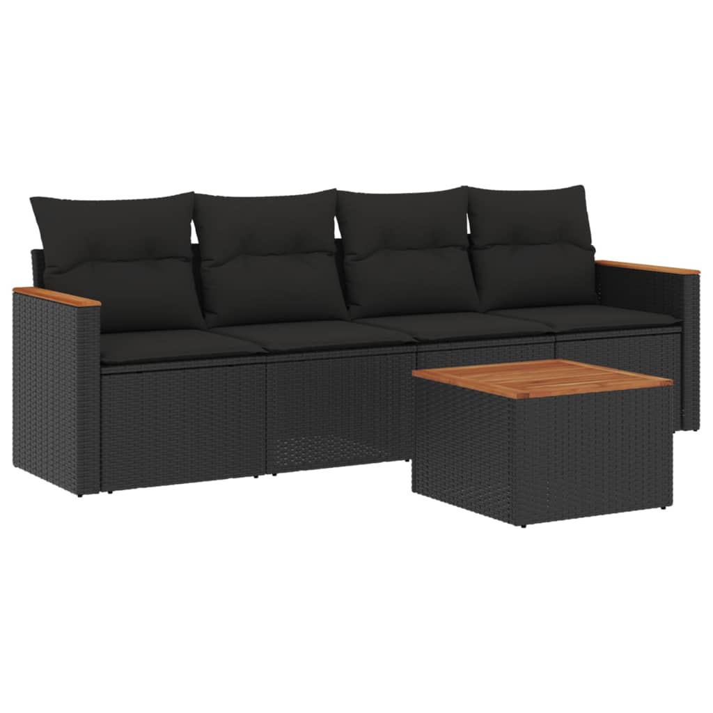 Set mobilier de grădină cu perne, 5 piese, negru, poliratan GartenMobel Dekor
