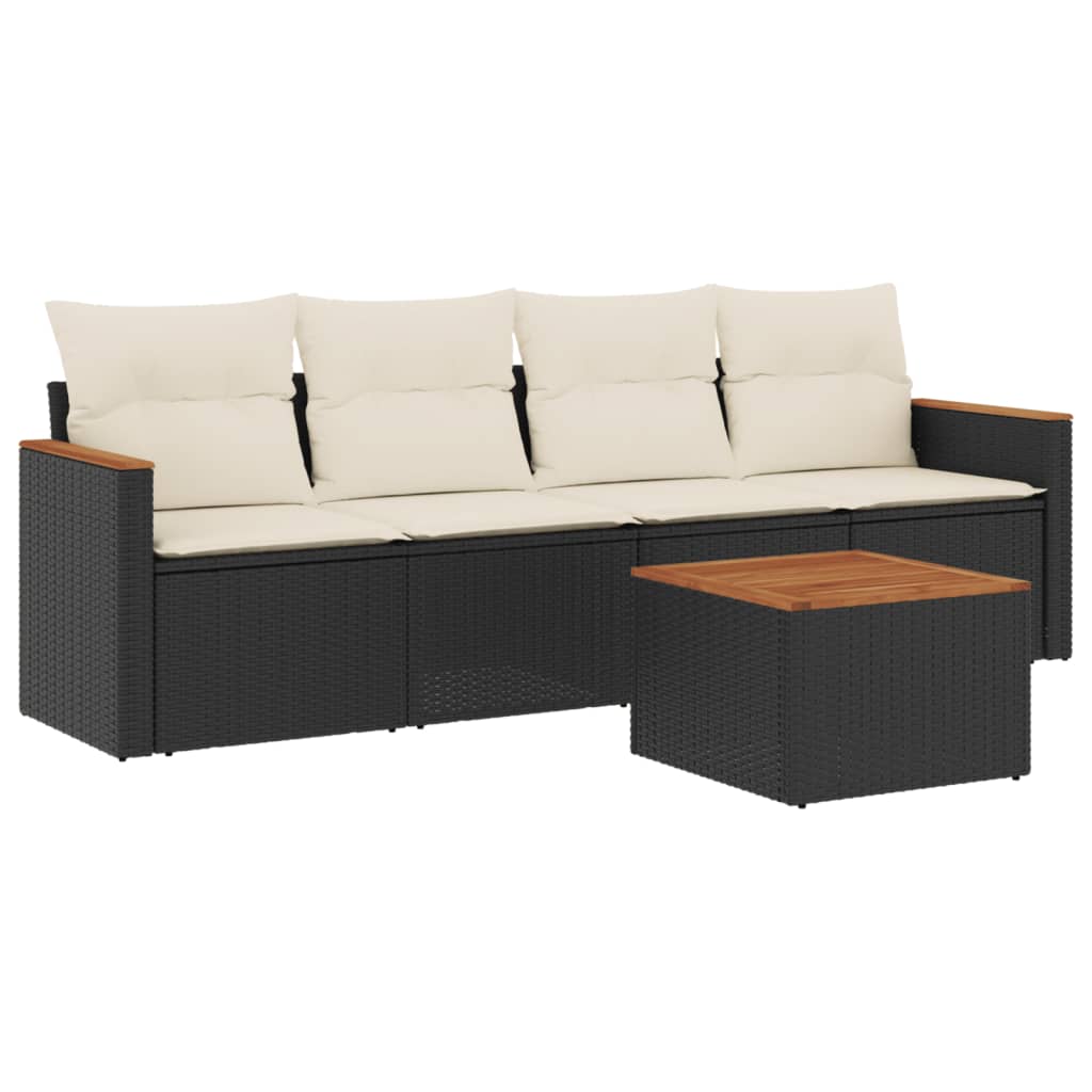 Set mobilier de grădină cu perne, 5 piese, negru, poliratan GartenMobel Dekor