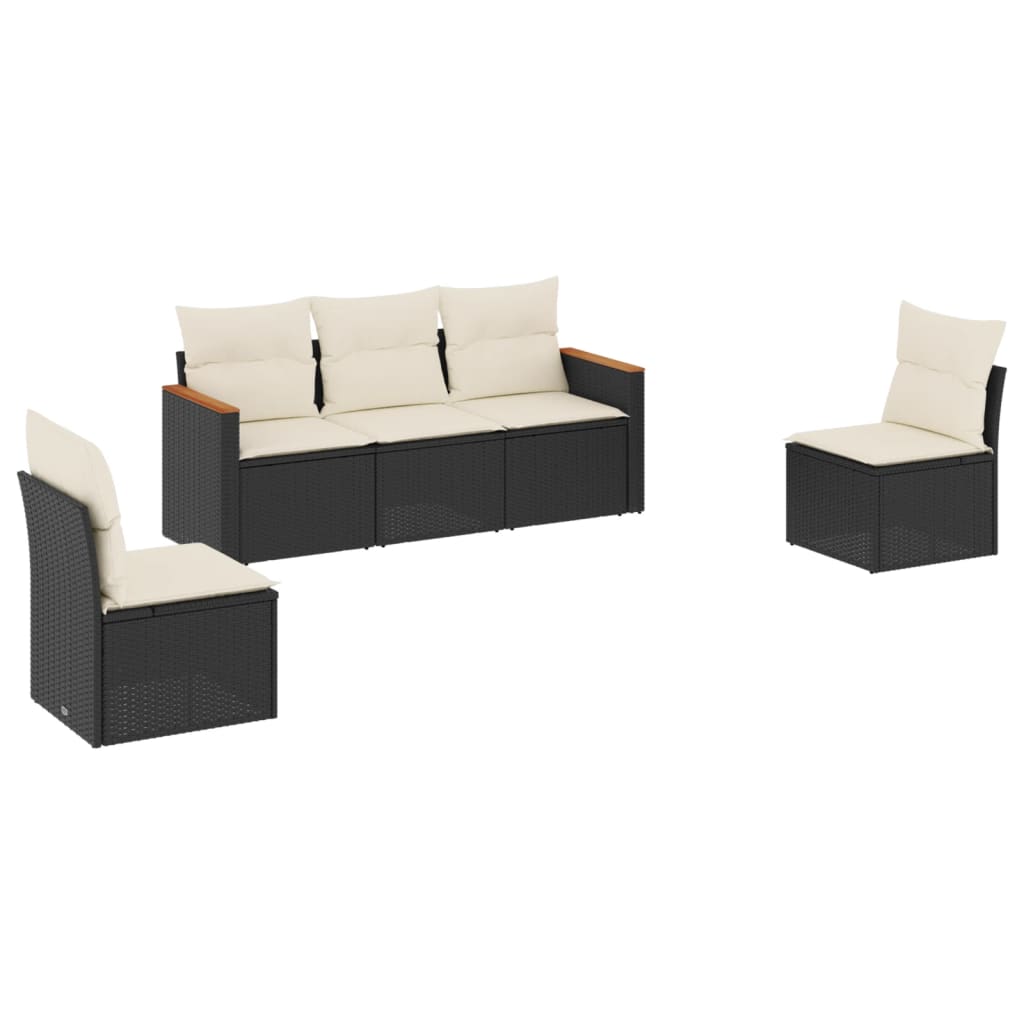 Set mobilier de grădină cu perne, 5 piese, negru, poliratan GartenMobel Dekor