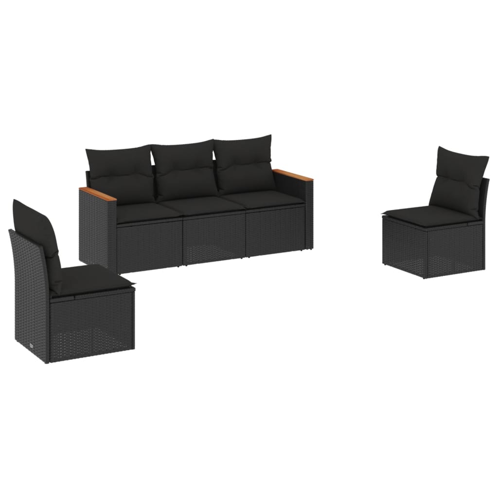 Set mobilier de grădină cu perne, 5 piese, negru, poliratan GartenMobel Dekor