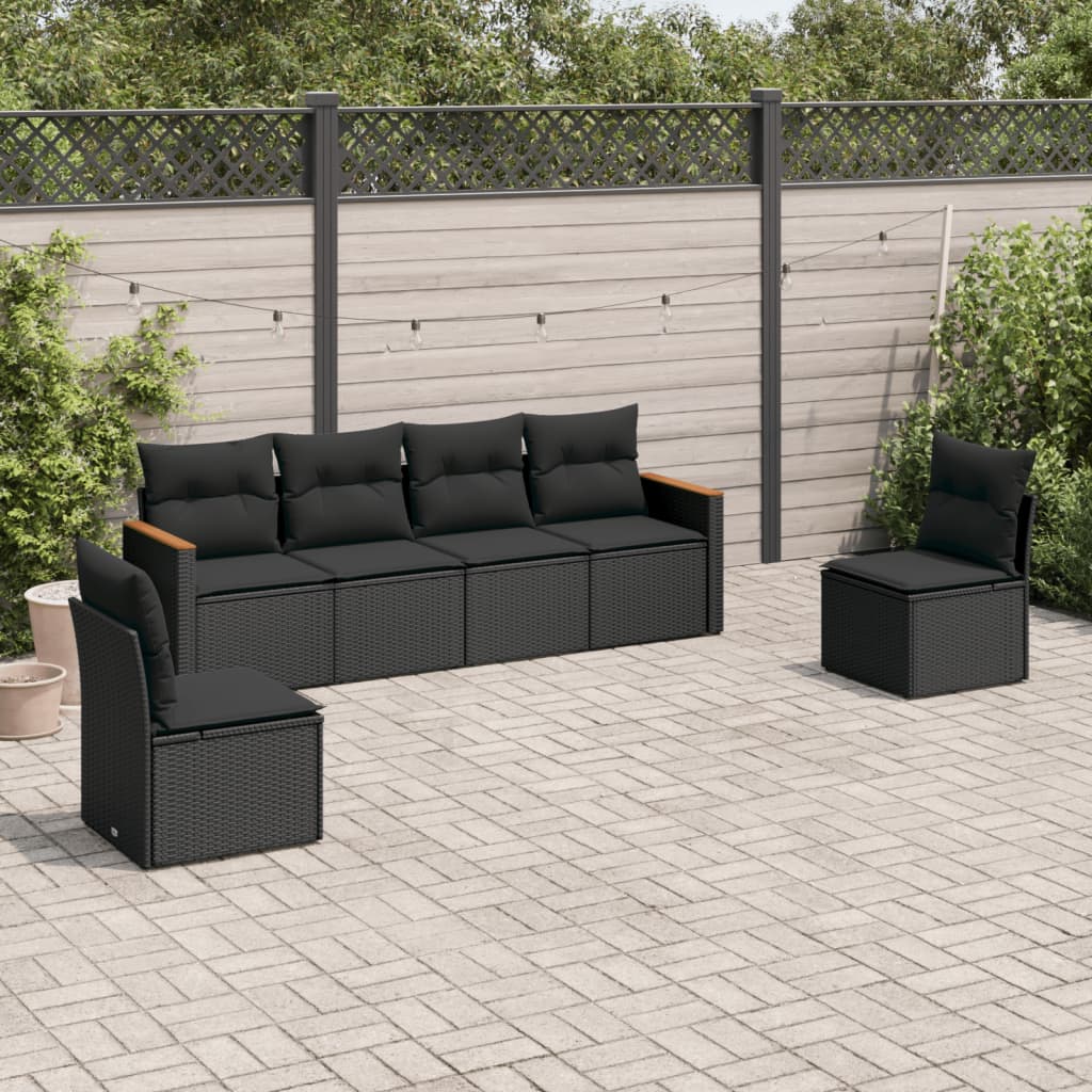 Set mobilier de grădină cu perne, 6 piese, negru, poliratan GartenMobel Dekor