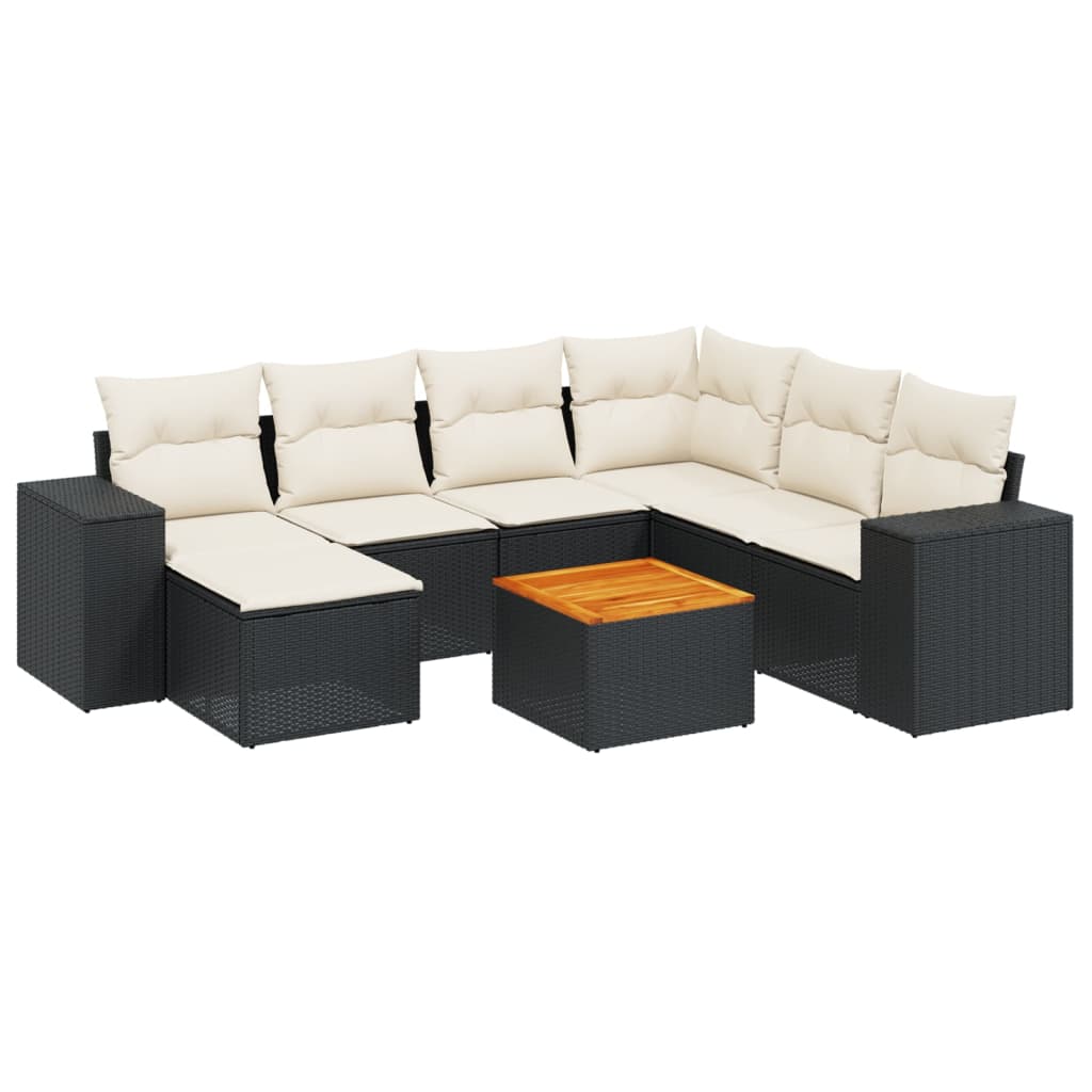 Set mobilier de grădină cu perne, 8 piese, negru, poliratan GartenMobel Dekor