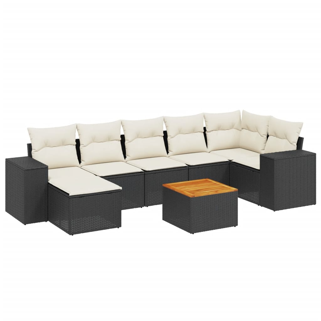 Set mobilier de grădină cu perne, 8 piese, negru, poliratan GartenMobel Dekor