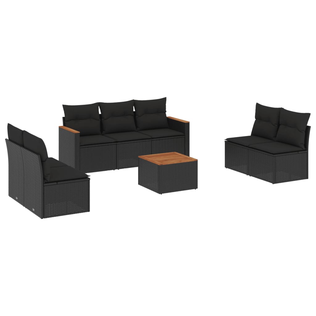 Set mobilier de grădină cu perne, 8 piese, negru, poliratan GartenMobel Dekor