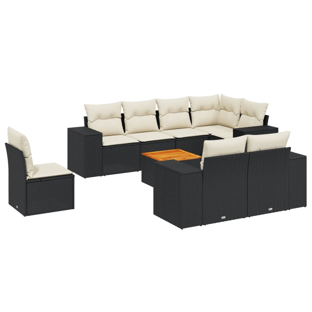 Set mobilier de grădină cu perne, 9 piese, negru, poliratan GartenMobel Dekor