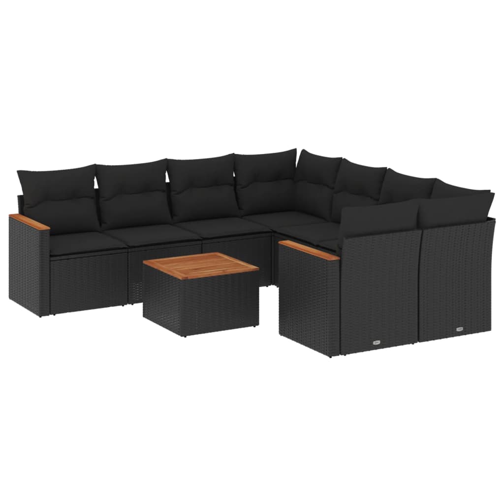 Set mobilier de grădină cu perne, 9 piese, negru, poliratan GartenMobel Dekor