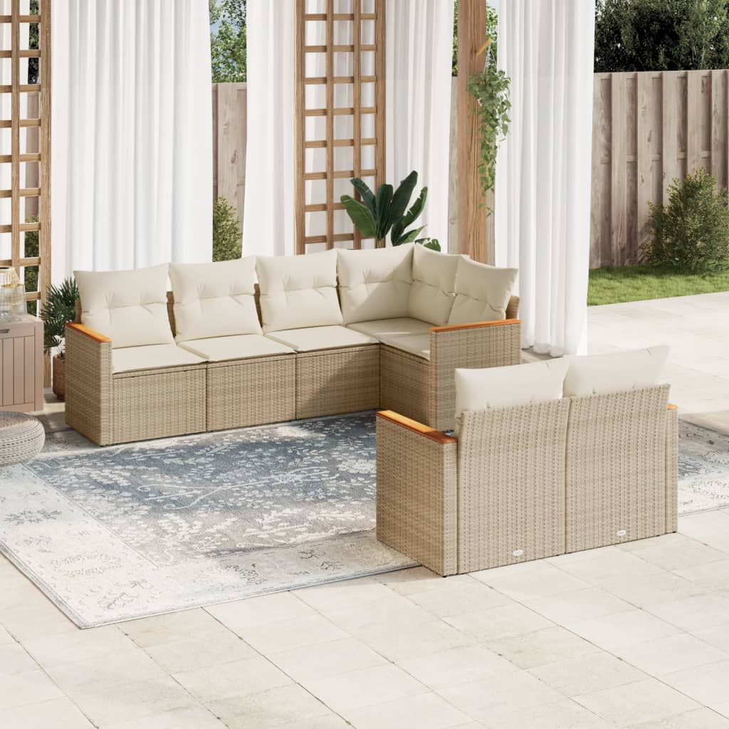 Set canapele de grădină, 7 piese, cu perne, bej, poliratan GartenMobel Dekor