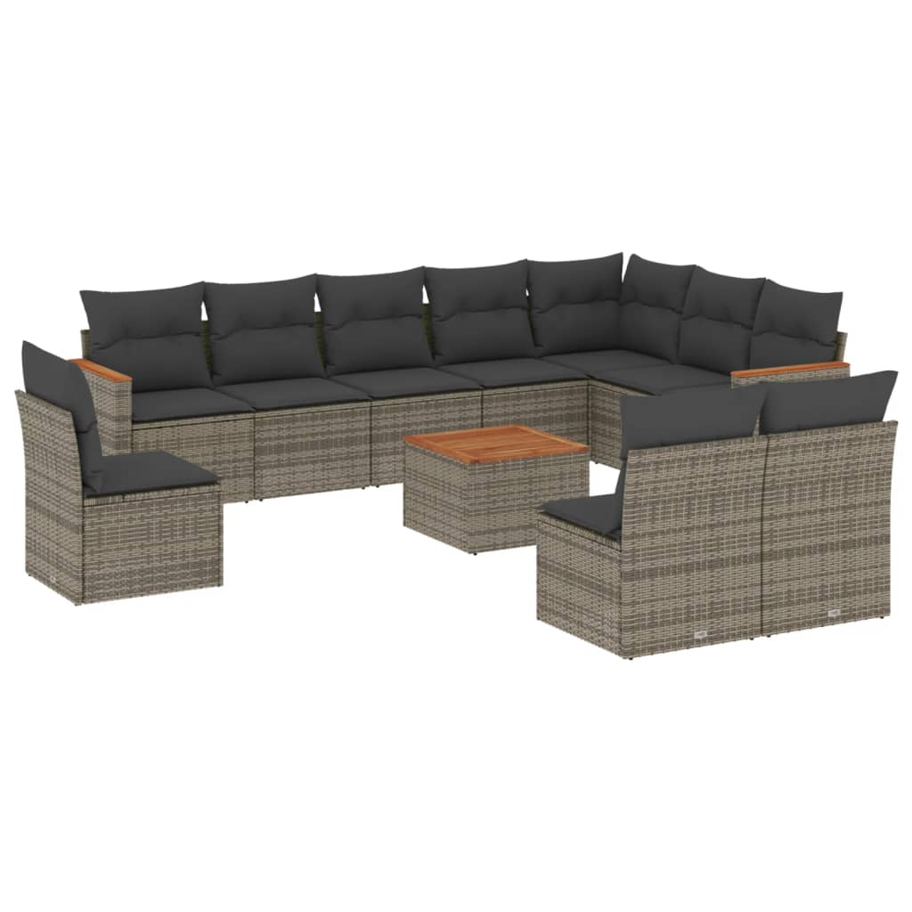 Set canapele de grădină cu perne, 11 piese, gri, poliratan GartenMobel Dekor