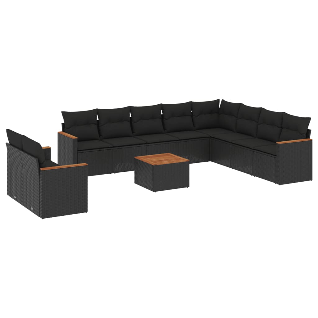Set canapele de grădină cu perne, 11 piese, negru, poliratan GartenMobel Dekor