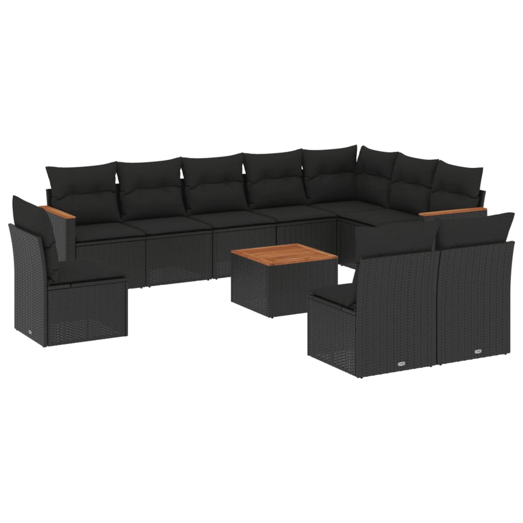 Set canapele de grădină cu perne, 11 piese, negru, poliratan GartenMobel Dekor