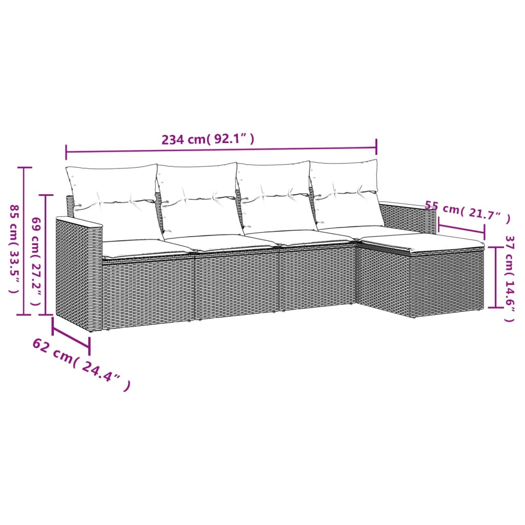 Set mobilier de grădină cu perne, 5 piese, negru, poliratan GartenMobel Dekor