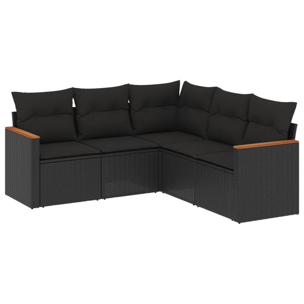 Set mobilier de grădină cu perne, 5 piese, negru, poliratan GartenMobel Dekor