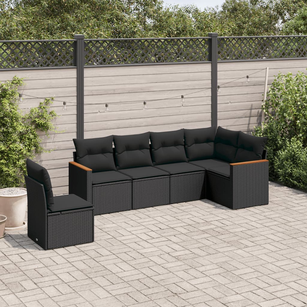 Set mobilier de grădină cu perne, 6 piese, negru, poliratan GartenMobel Dekor