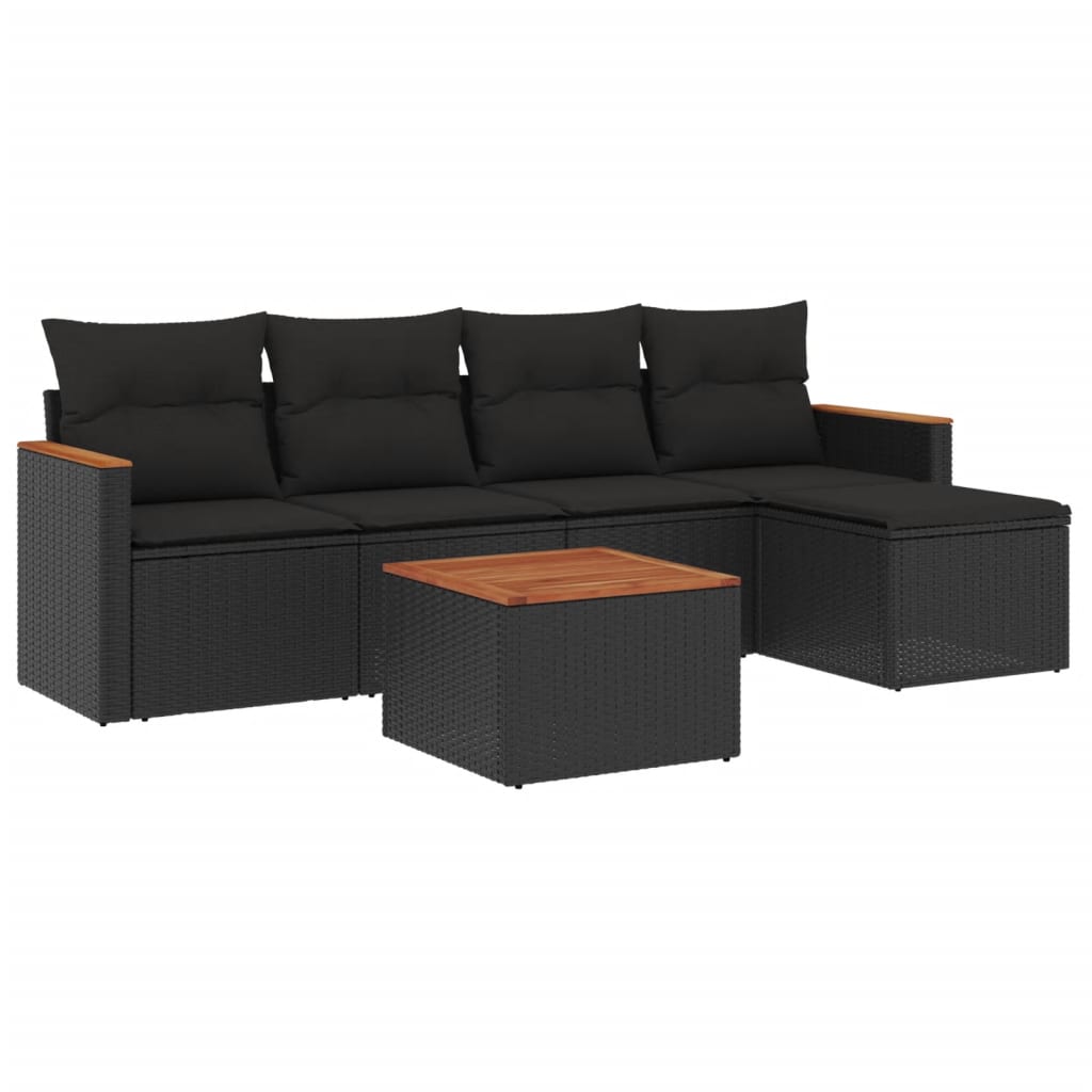 Set mobilier de grădină cu perne, 6 piese, negru, poliratan GartenMobel Dekor