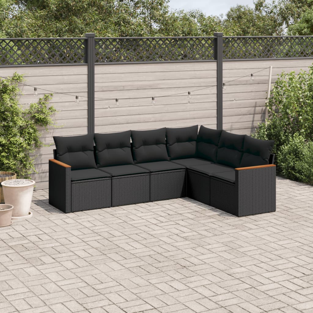 Set mobilier de grădină cu perne, 6 piese, negru, poliratan GartenMobel Dekor