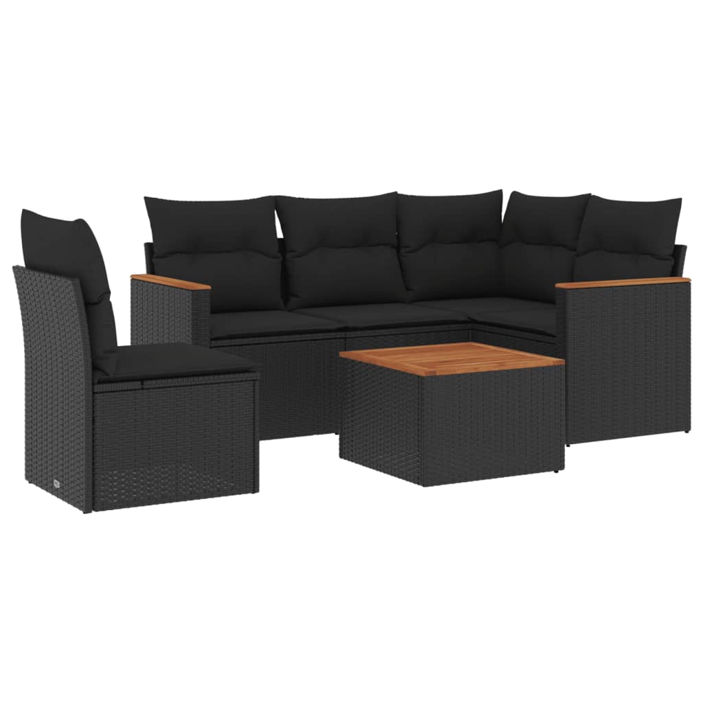 Set mobilier de grădină cu perne, 6 piese, negru, poliratan GartenMobel Dekor