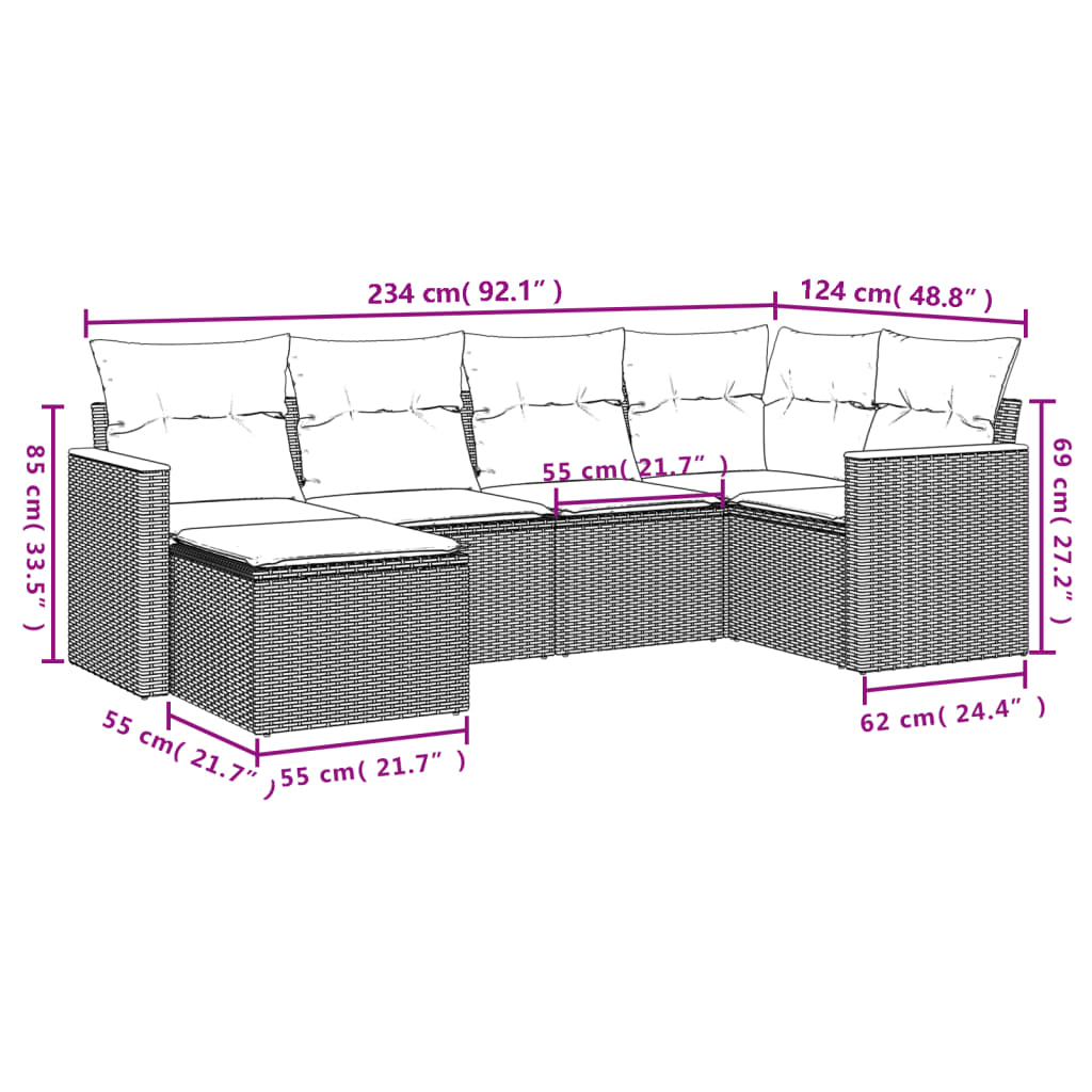 Set mobilier de grădină cu perne, 6 piese, negru, poliratan GartenMobel Dekor