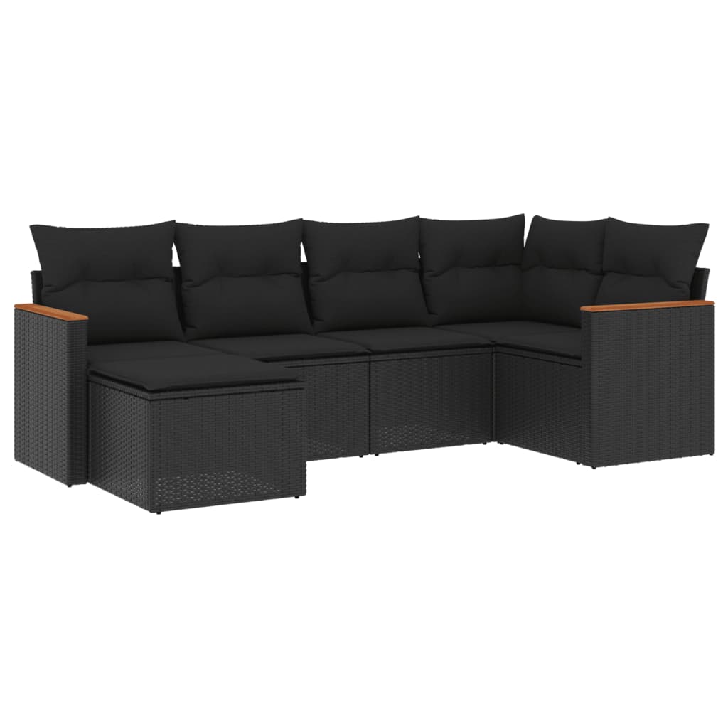 Set mobilier de grădină cu perne, 6 piese, negru, poliratan GartenMobel Dekor