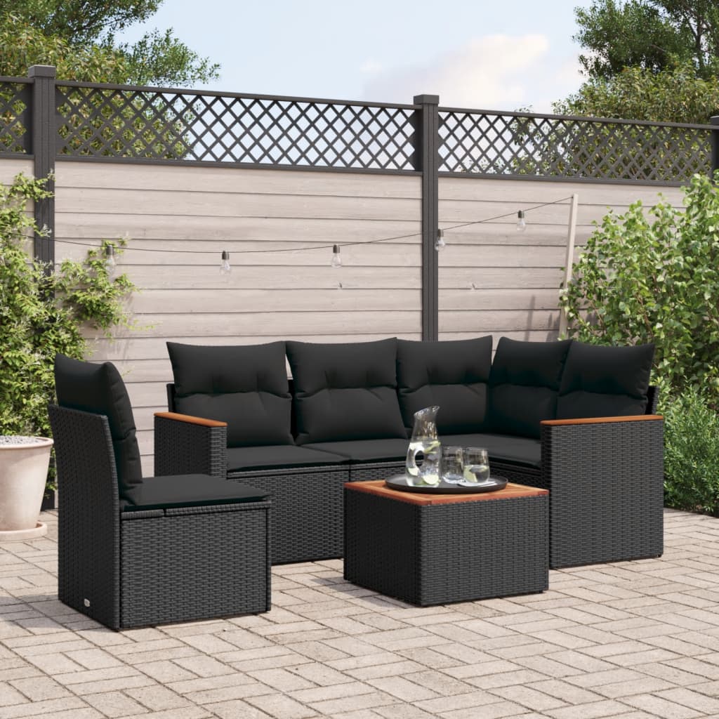 Set mobilier de grădină cu perne, 6 piese, negru, poliratan GartenMobel Dekor
