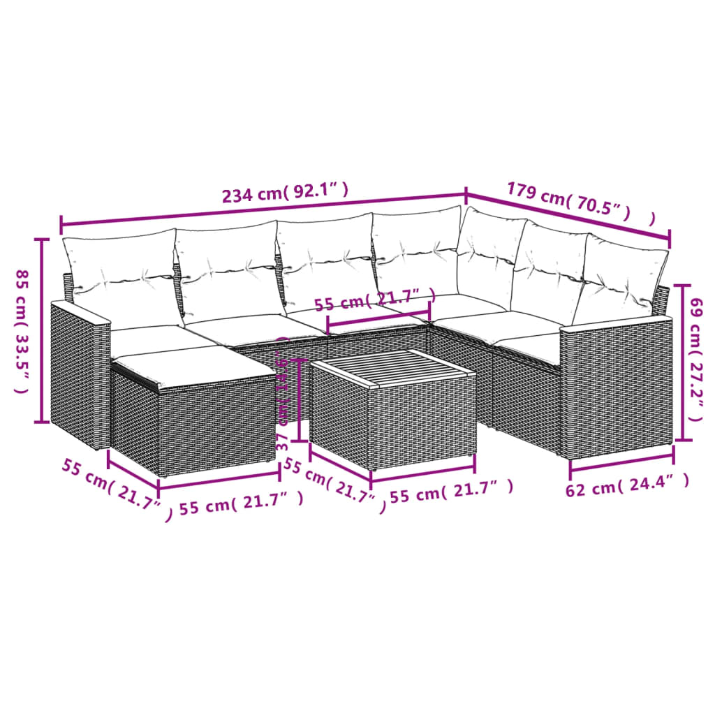Set mobilier de grădină cu perne, 8 piese, negru, poliratan GartenMobel Dekor