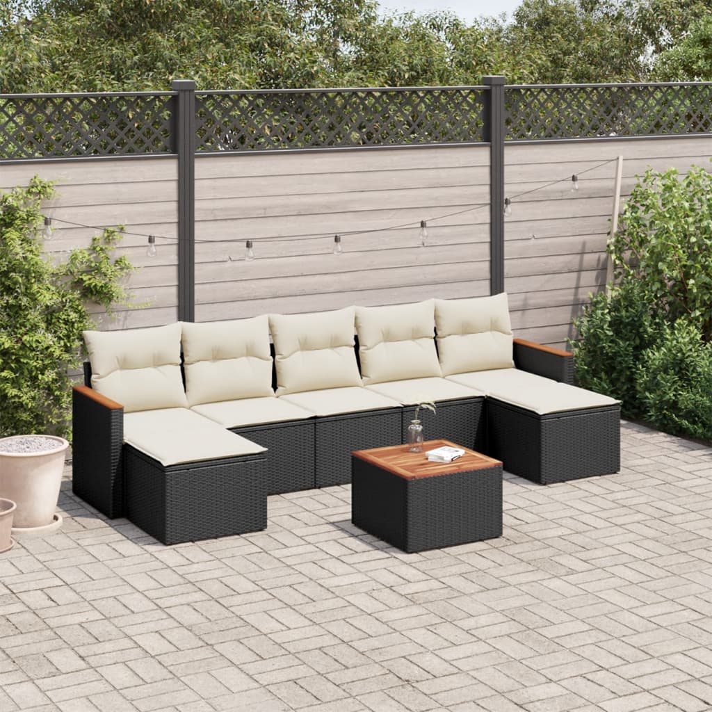 Set mobilier de grădină cu perne, 8 piese, negru, poliratan GartenMobel Dekor