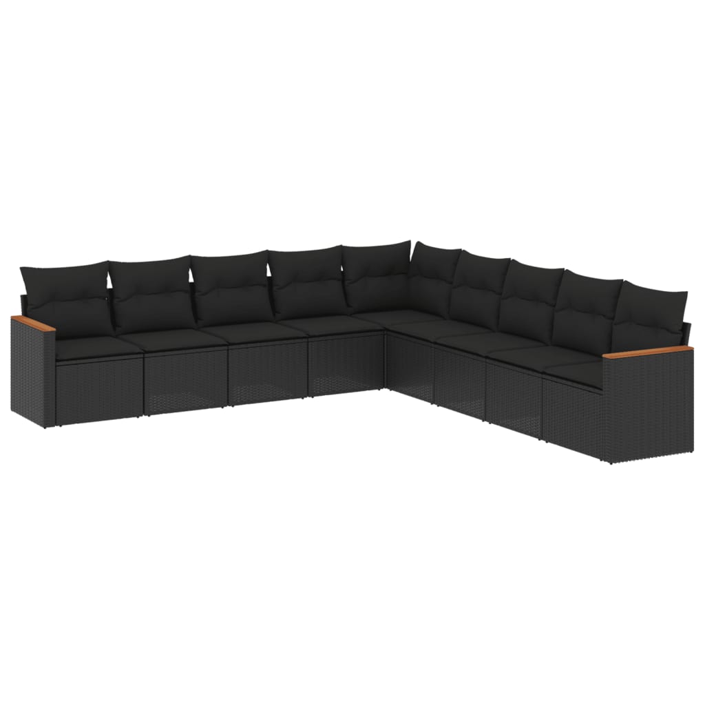 Set mobilier de grădină cu perne, 9 piese, negru, poliratan GartenMobel Dekor