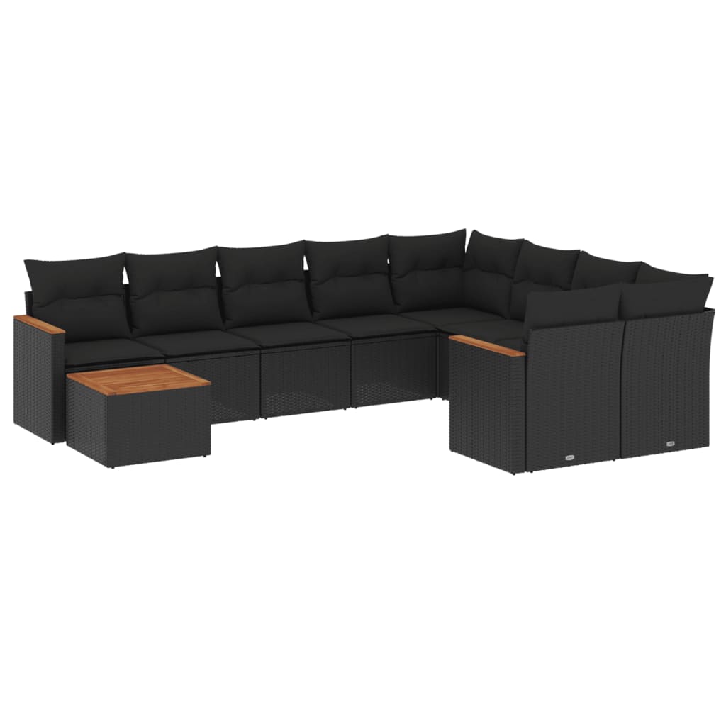 Set canapele de grădină cu perne, 10 piese, negru, poliratan GartenMobel Dekor