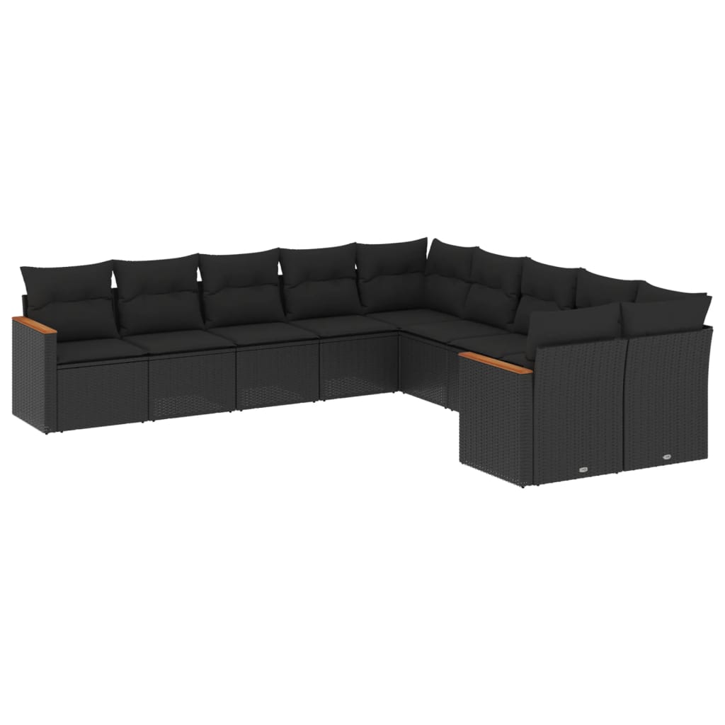 Set canapele de grădină cu perne, 10 piese, negru, poliratan GartenMobel Dekor