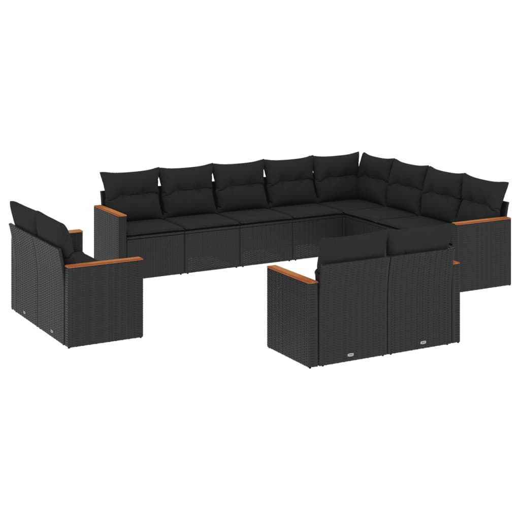 Set canapele de grădină, 12 piese, cu perne, negru, poliratan GartenMobel Dekor