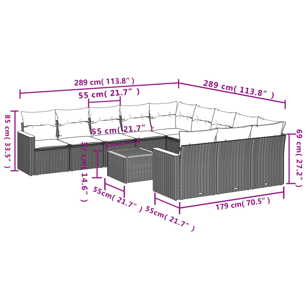 Set canapele de grădină, 12 piese, cu perne, negru, poliratan GartenMobel Dekor