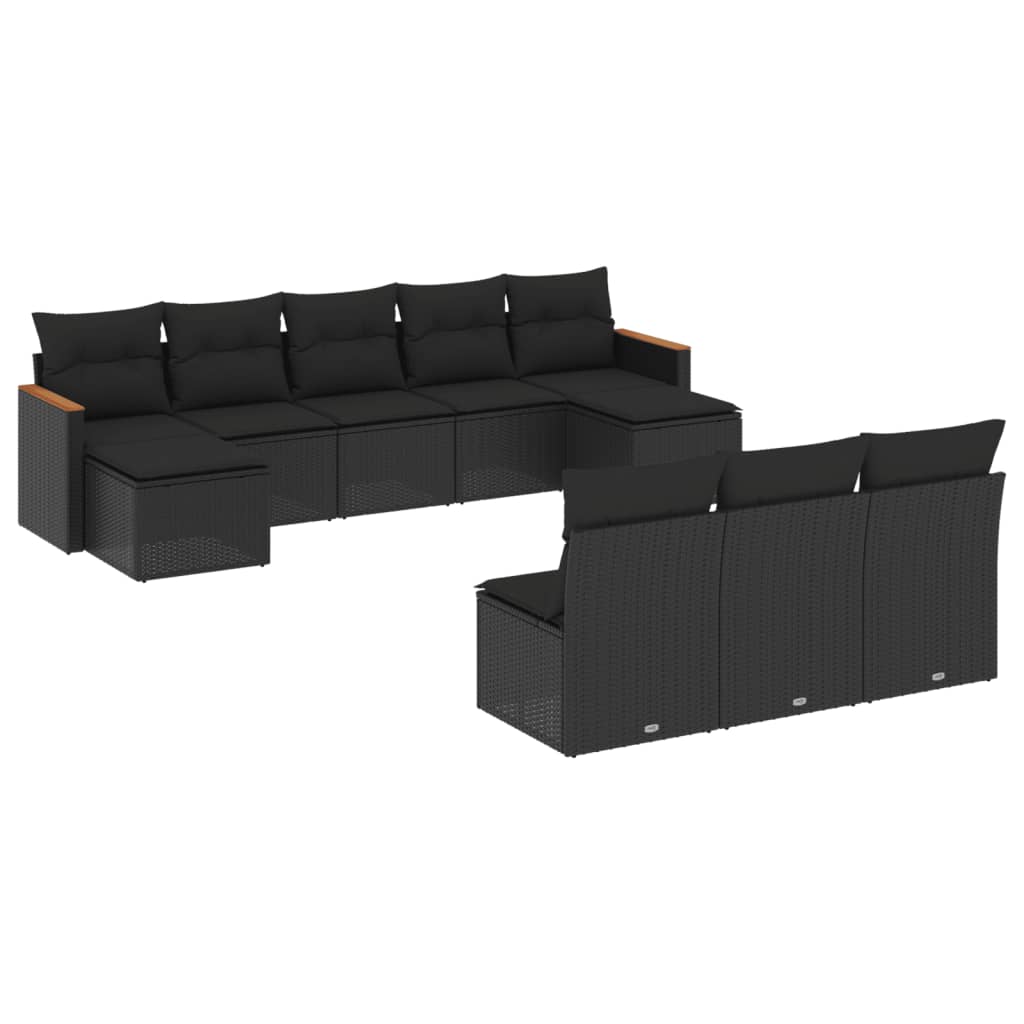 Set canapele de grădină cu perne, 10 piese, negru, poliratan GartenMobel Dekor