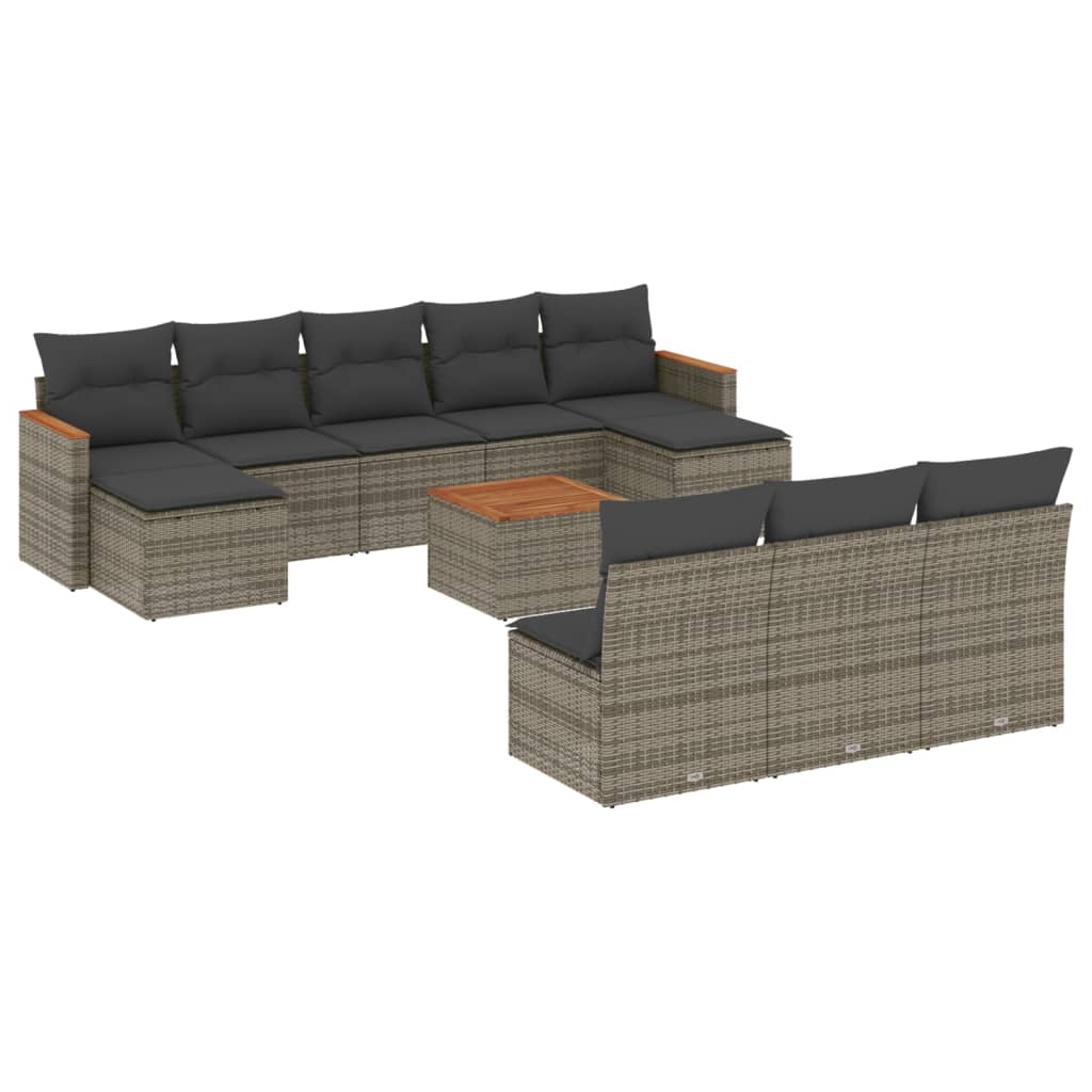 Set canapele de grădină cu perne, 11 piese, gri, poliratan GartenMobel Dekor