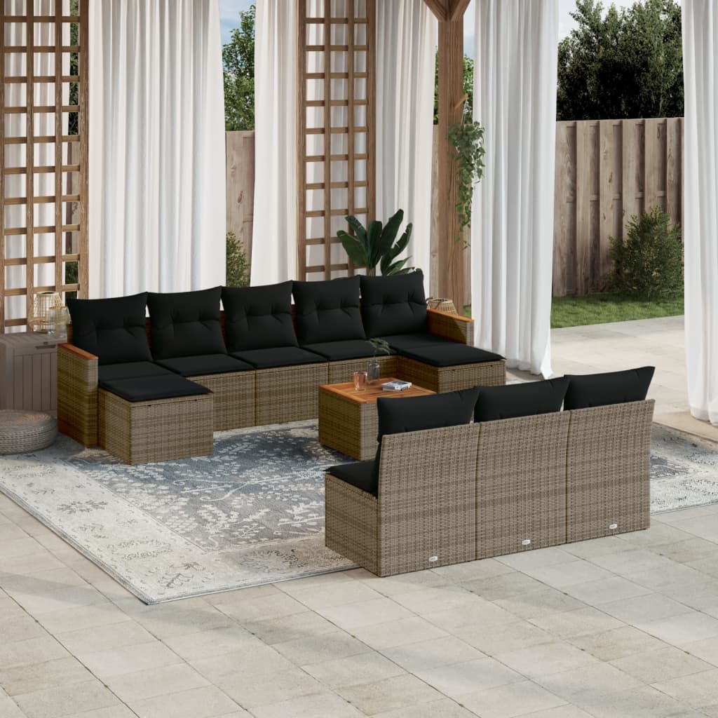 Set canapele de grădină cu perne, 11 piese, gri, poliratan GartenMobel Dekor