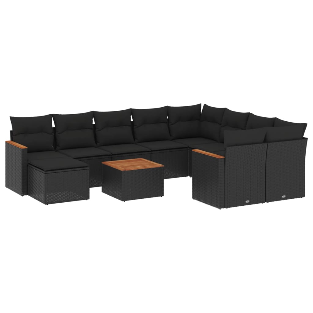 Set canapele de grădină cu perne, 11 piese, negru, poliratan GartenMobel Dekor