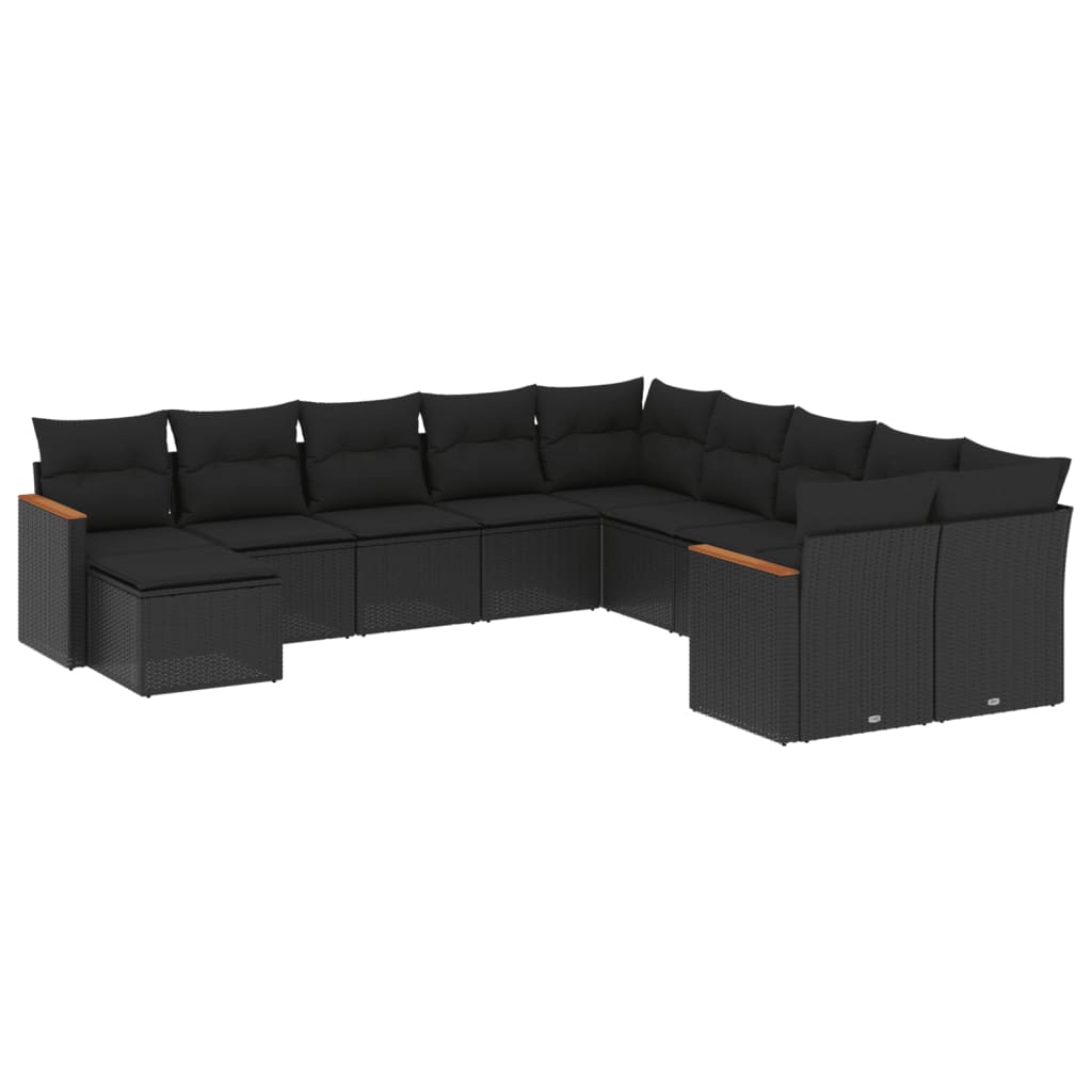 Set canapele de grădină cu perne, 11 piese, negru, poliratan GartenMobel Dekor
