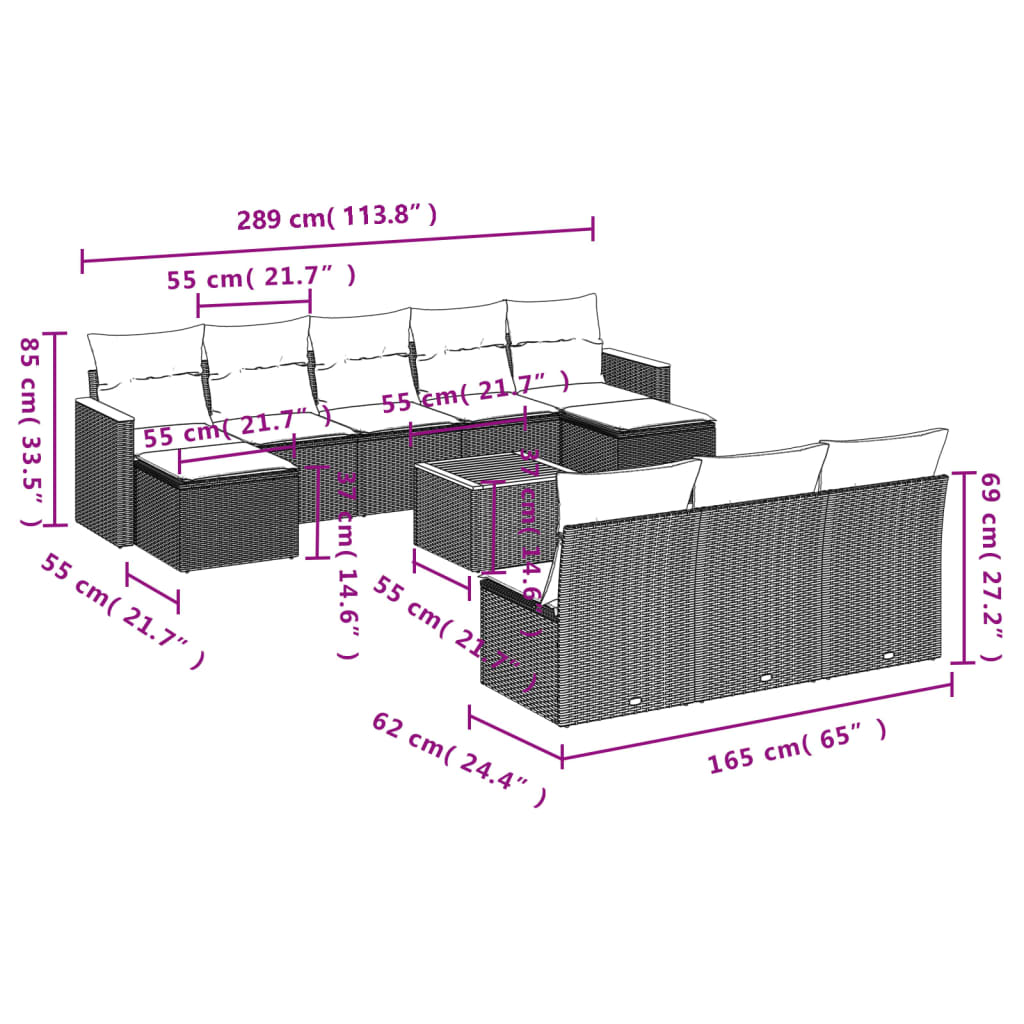Set canapele de grădină cu perne, 11 piese, negru, poliratan GartenMobel Dekor