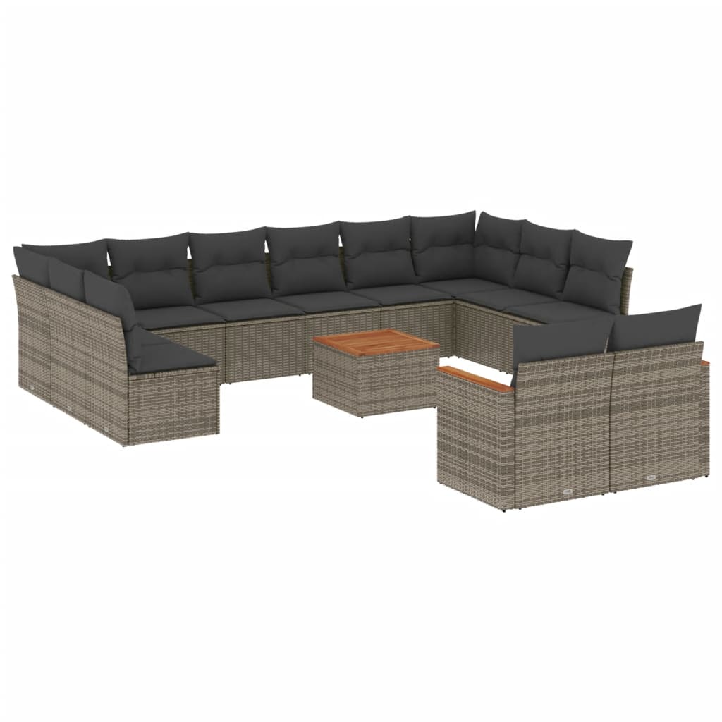 Set mobilier de grădină cu perne, 13 piese, gri, poliratan GartenMobel Dekor