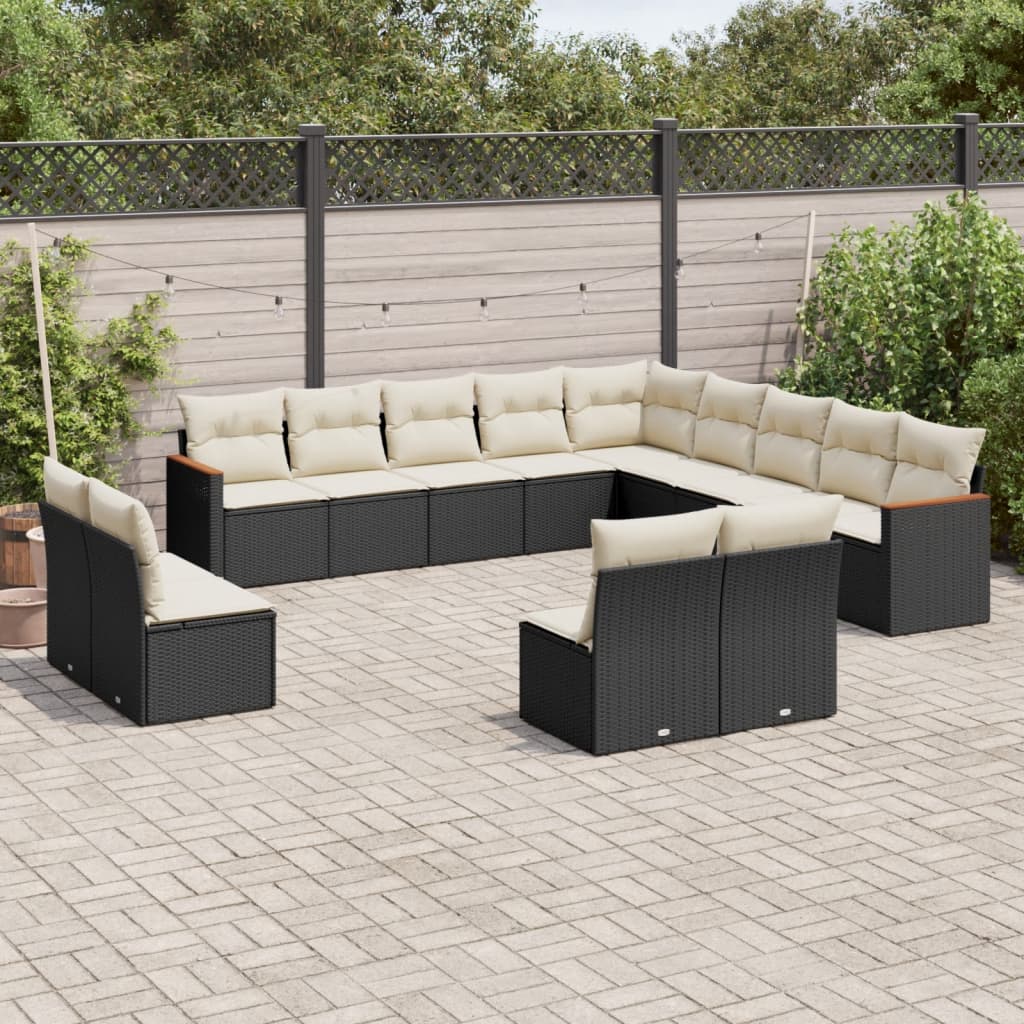 Set mobilier de grădină cu perne, 13 piese, negru, poliratan GartenMobel Dekor
