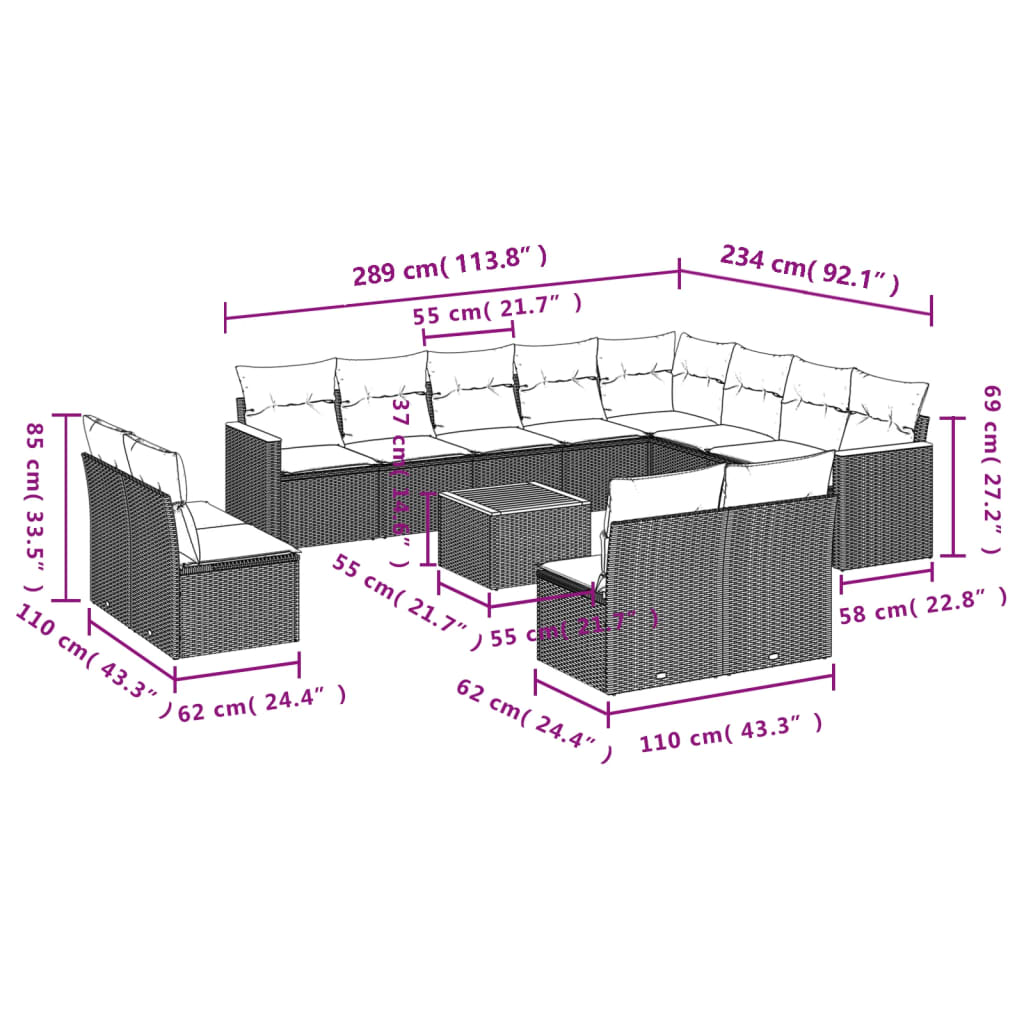 Set mobilier de grădină cu perne, 13 piese, negru, poliratan GartenMobel Dekor