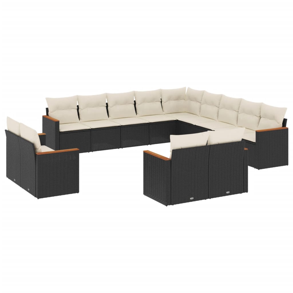 Set mobilier de grădină cu perne, 13 piese, negru, poliratan GartenMobel Dekor