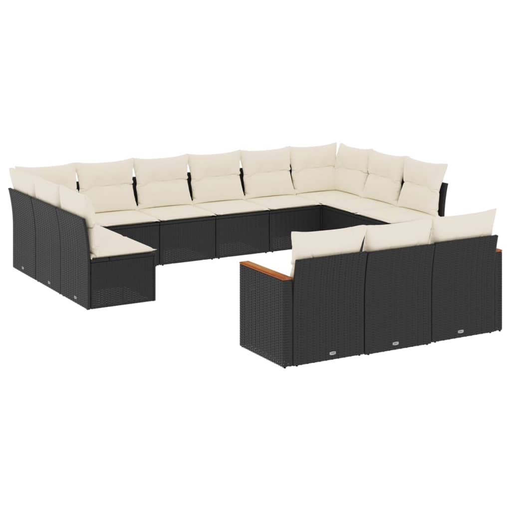 Set mobilier de grădină cu perne, 13 piese, negru, poliratan GartenMobel Dekor