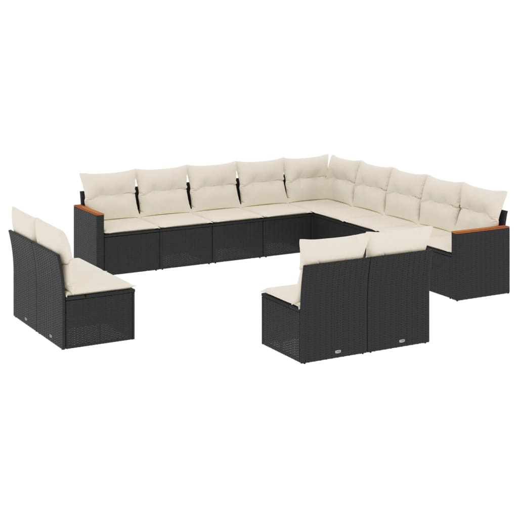 Set mobilier de grădină cu perne, 13 piese, negru, poliratan GartenMobel Dekor