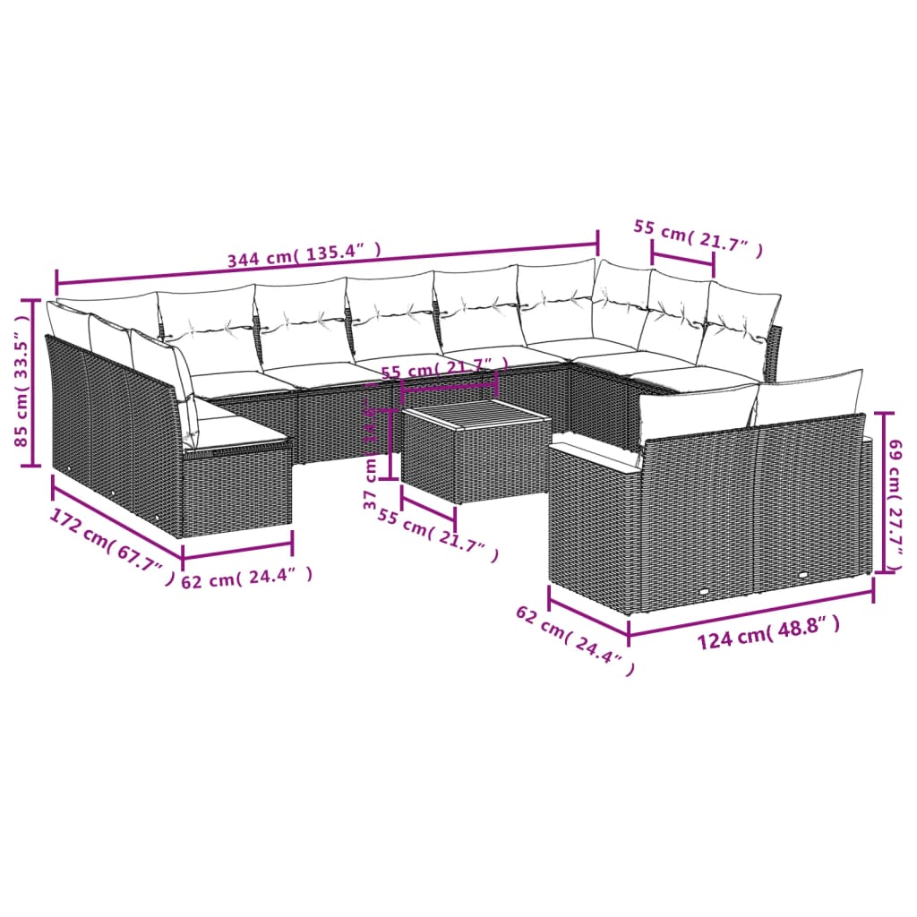 Set mobilier de grădină cu perne, 13 piese, negru, poliratan GartenMobel Dekor