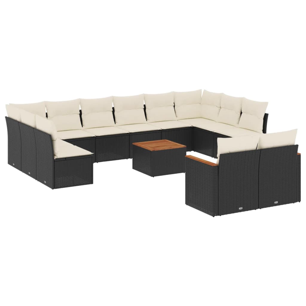 Set mobilier de grădină cu perne, 13 piese, negru, poliratan GartenMobel Dekor