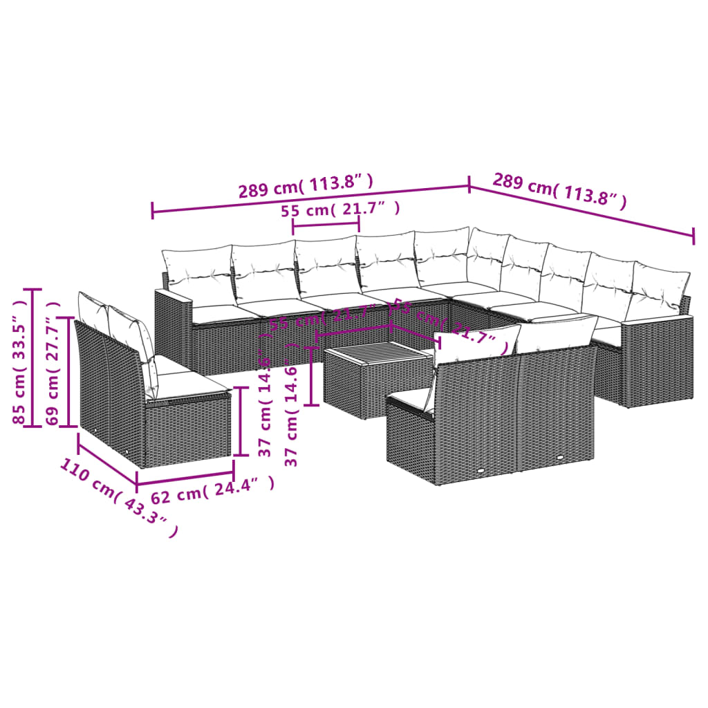 Set mobilier de grădină cu perne, 14 piese, negru, poliratan GartenMobel Dekor