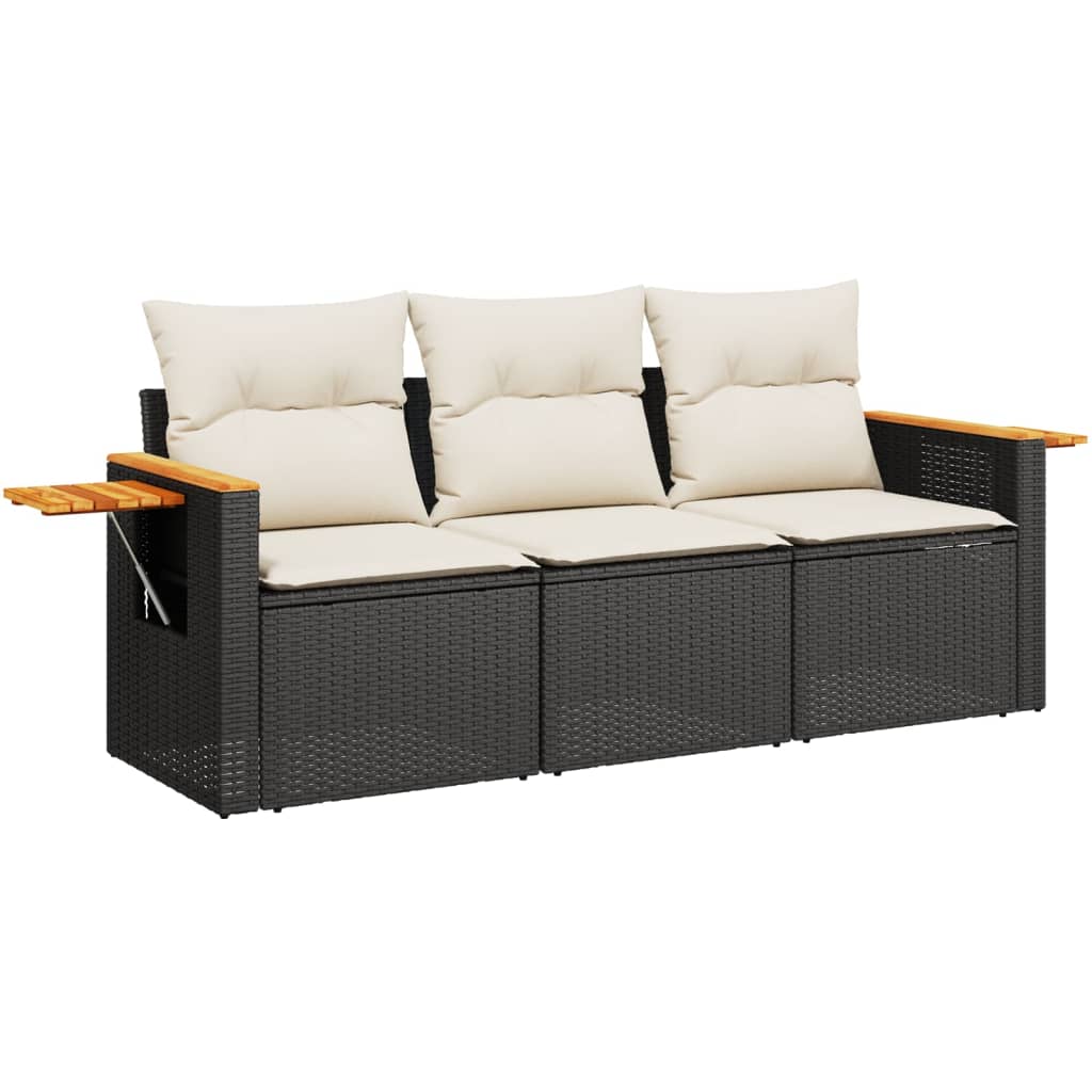 Set mobilier de grădină cu perne, 3 piese, negru, poliratan GartenMobel Dekor