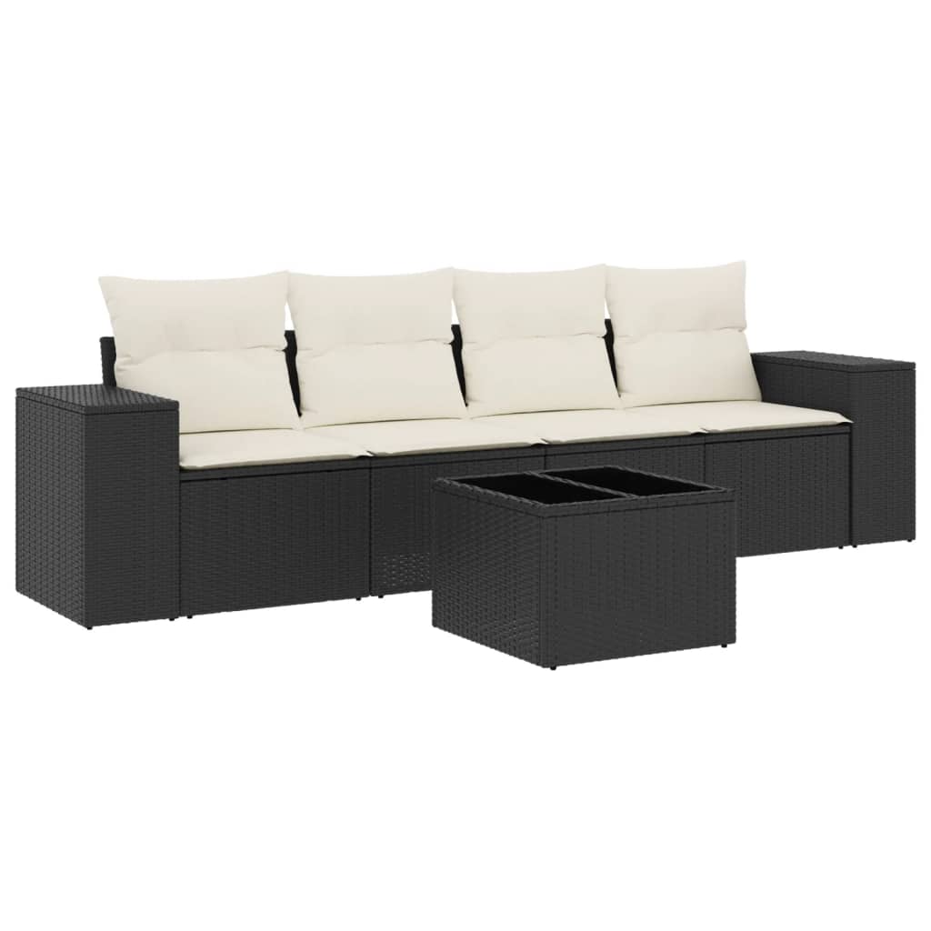 Set mobilier de grădină cu perne, 5 piese, negru, poliratan GartenMobel Dekor