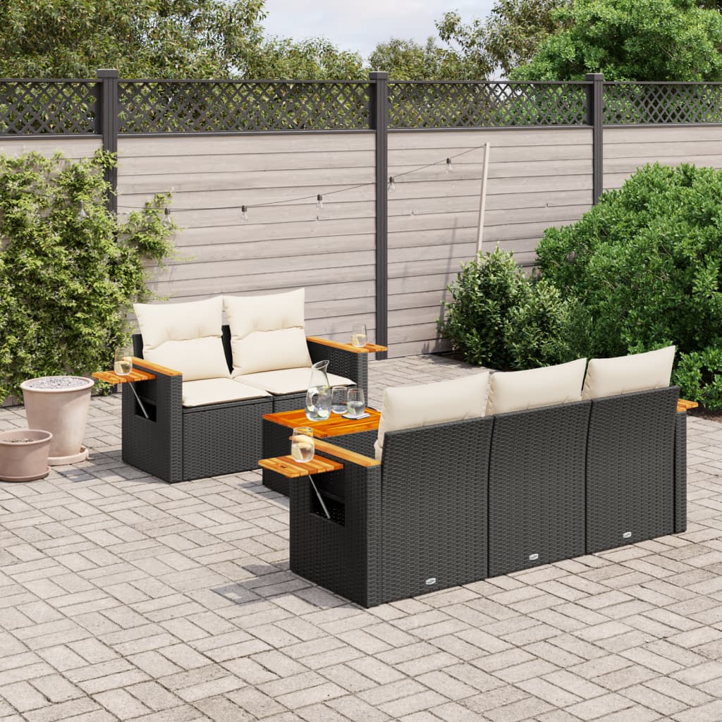Set mobilier de grădină cu perne, 6 piese, negru, poliratan GartenMobel Dekor