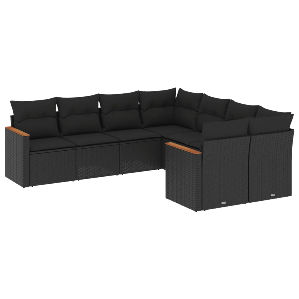 Set mobilier de grădină cu perne, 8 piese, negru, poliratan GartenMobel Dekor